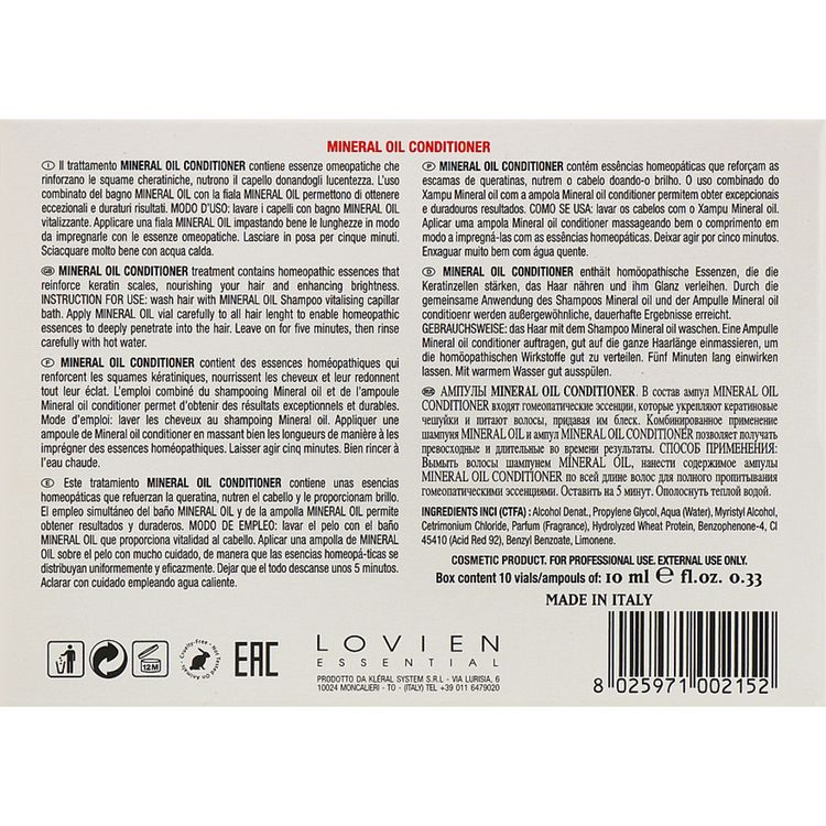 Lovien Essential Mineral Oil Conditioner Кондиціонер для волосся з мінеральним маслом, 10х10 мл