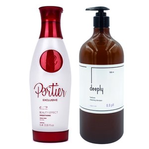 Кератин Portier Exclusive + Deeply Hardcore Cleansing Shampoo 8.0 pH 1000+1000 мл