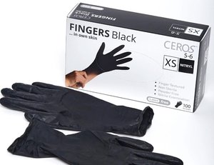CEROS, Fingers BLACK, XS (5-6), Нітрилові рукавички. Чорні 1х100 шт.